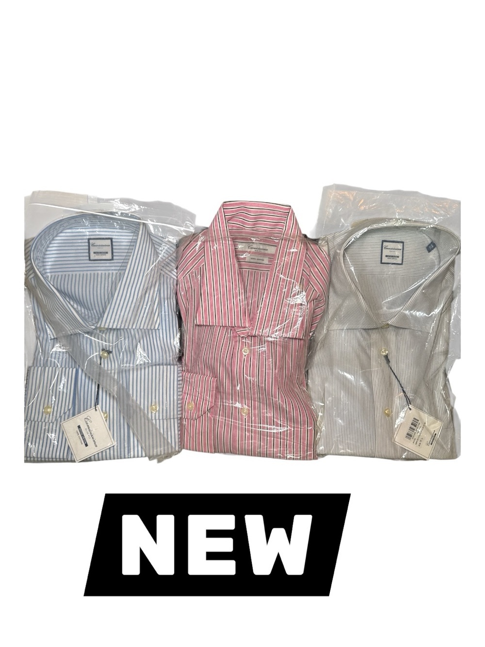NEW! Camicissima LOT OF 3 Long Sleeve Stripe Button Up Shirts 18.5 Slim Fit